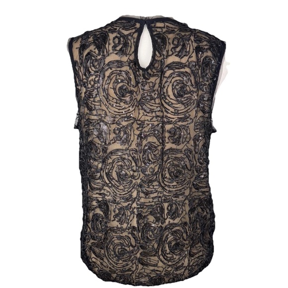 Black Mesh Fringe Textured Sequin Medium Blouse Top Evening Wear Y2K Whimsigoth - Picture 3 of 10